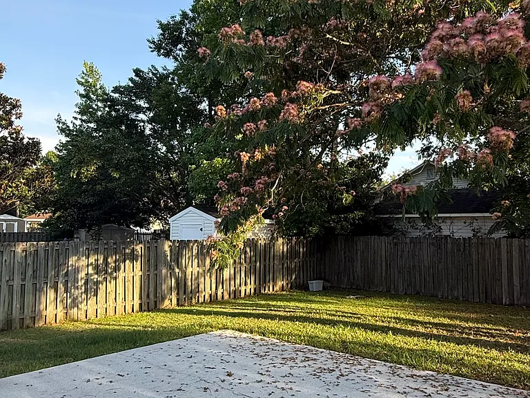 fenced backyard and patio