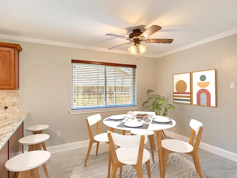 This image shows a virtually furnished space. This space come unfurnished.