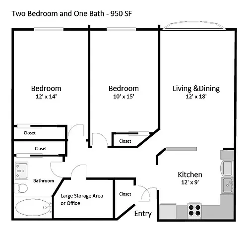 Floor plan 2 Bedroom 1 Bath