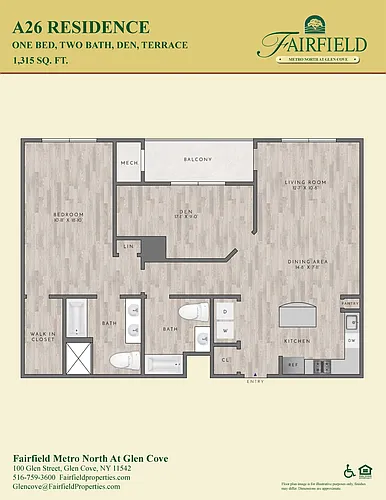 Floor plan A26 North FR 1 Bedroom|2 Bath/Den/Balcony