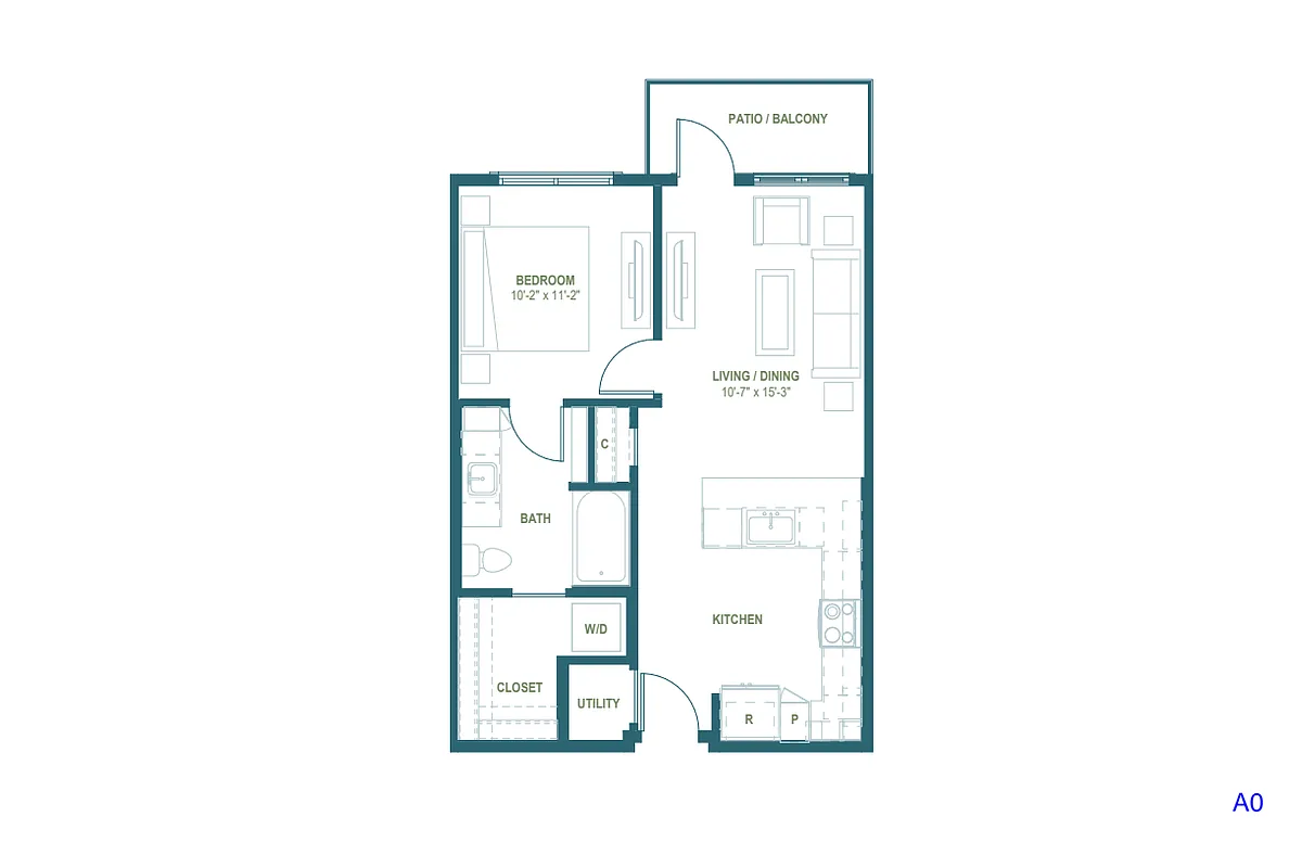 Floor plan A0 | 1 Bed | 1 Bath