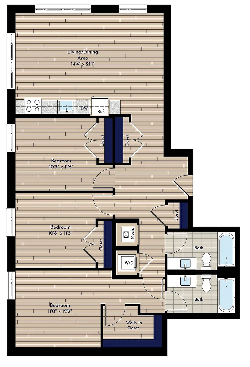 Floor plan B 3BR-D-70