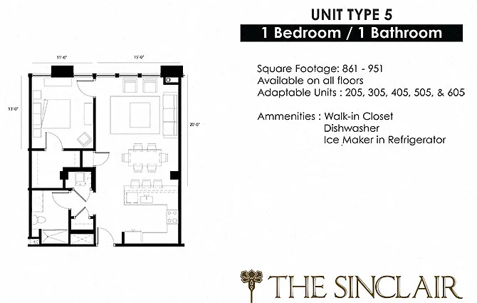 Floor plan 1 Bedroom 1 bathroom Floor Plan Type 5