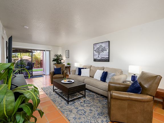 Two leather recliners and large sofa bed couch for comfortable TV watching or just hanging out.