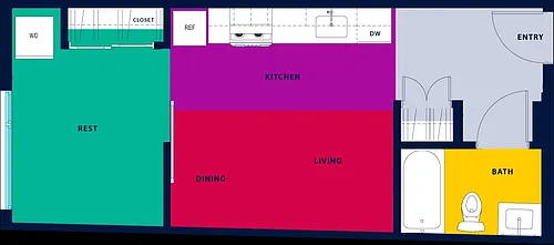 Floor plan Open 1 Bedroom with bathtub