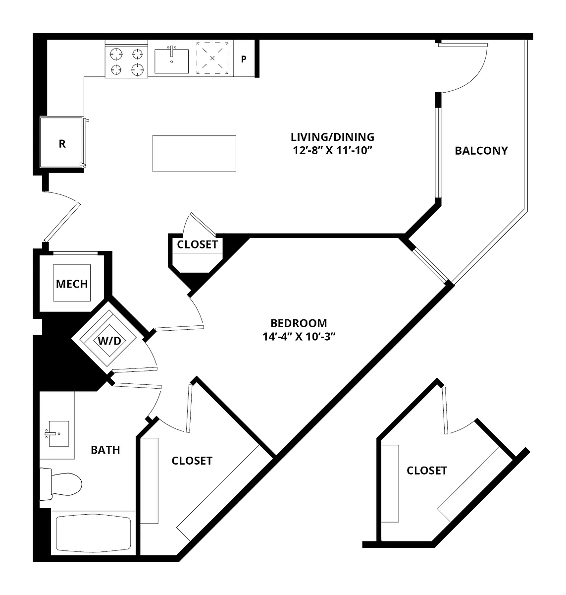 Floor plan 1 Bed/1 Bath-Kensington