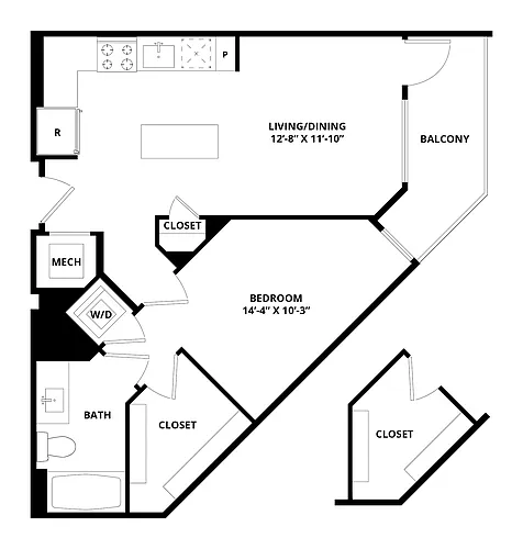 Floor plan 1 Bed/1 Bath-Kensington
