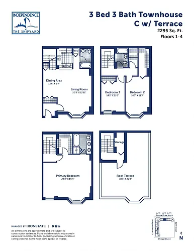 Floor plan 3 Bed 3 Bath Townhouse C With Terrace