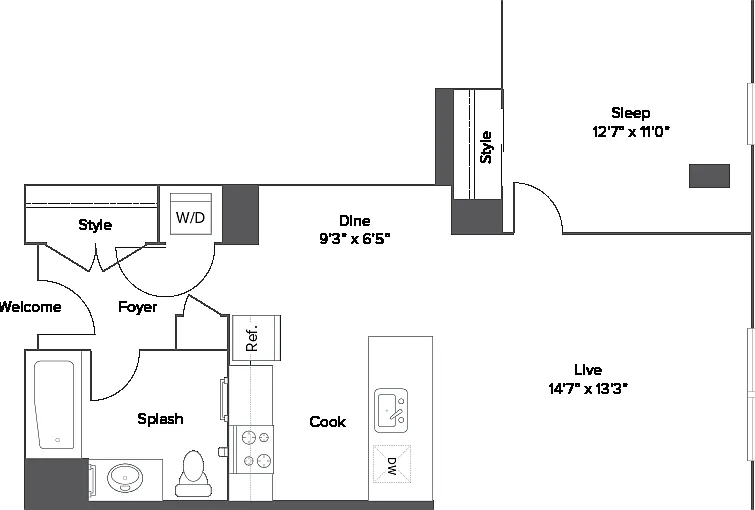 A18T 1-Bedroom Floorplan A18T 1-Bedroom Floorplan