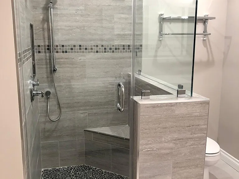 Bathroom walk-in shower with seat