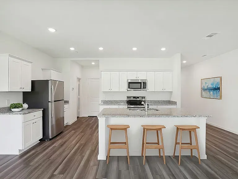 Kitchen with Granite Countertops and Island