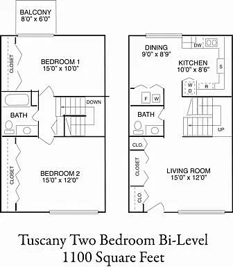 Floor plan 2bedroom bi-level townhome