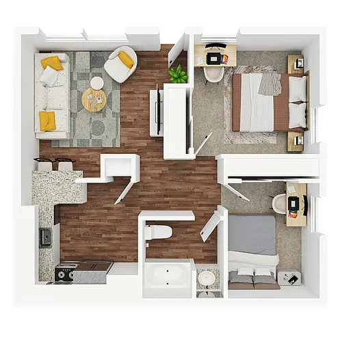 Floor plan 2BR/1BA - D