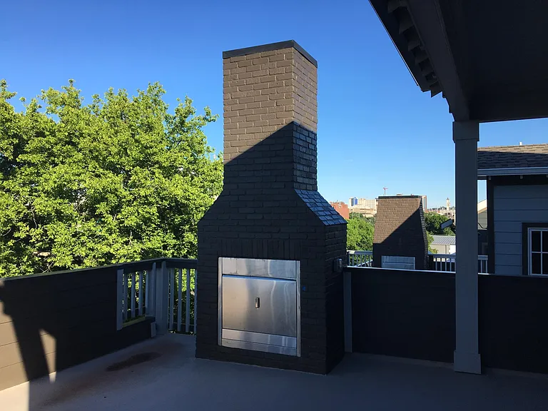 Rooftop deck with gas fireplace has a view of downtown Nashville. Great place for gathering and entertaining.