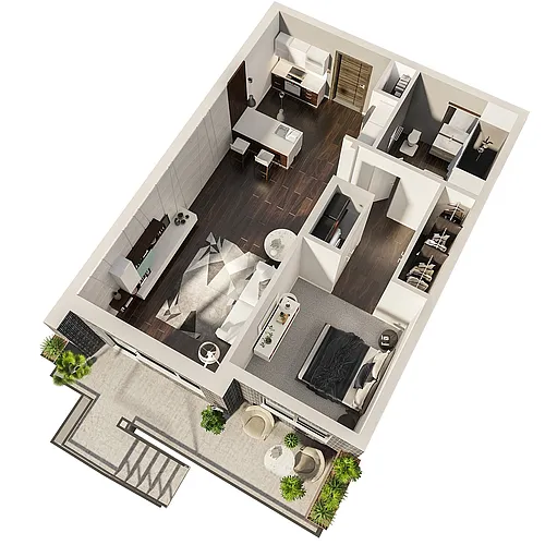 Floor plan 1x1 Income Restricted