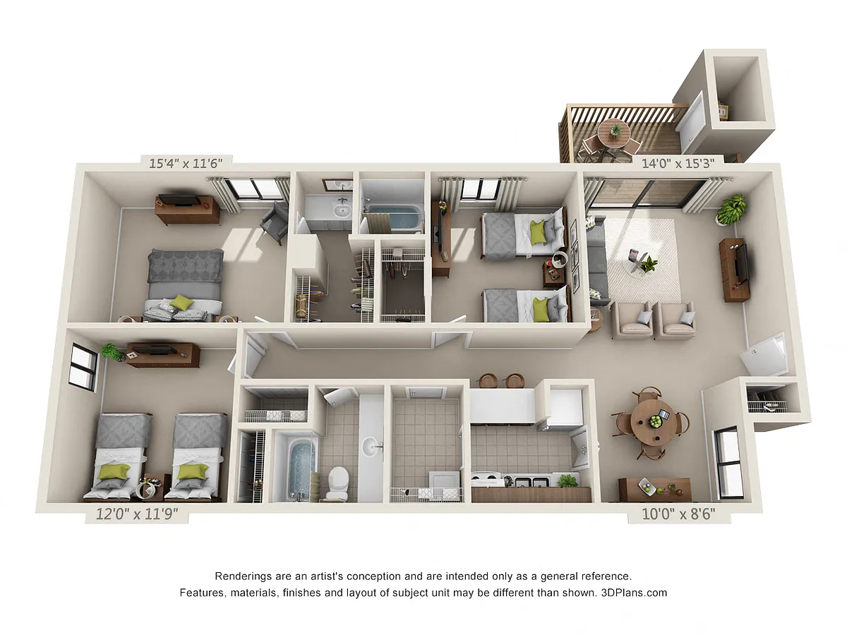 Floor plan 3 Bed 2 Bath Garden