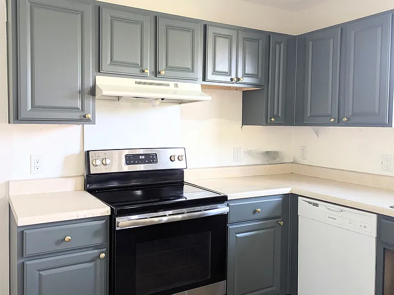 New stove, dishwasher, double deep sink with LVP flooring new freshly updated (Evergreen) kitchen cabinets
