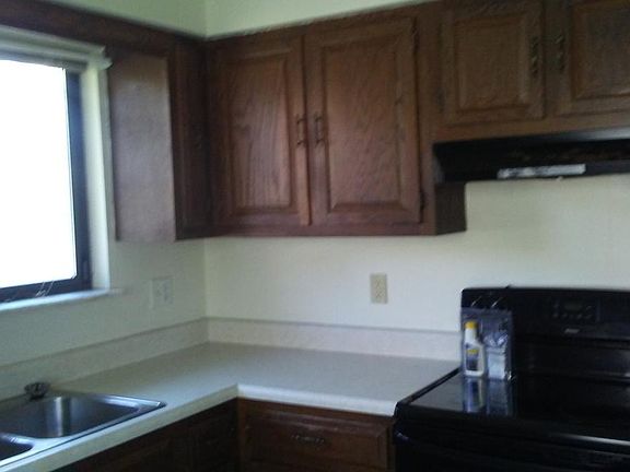 Kitchen: solid wood cabinets.