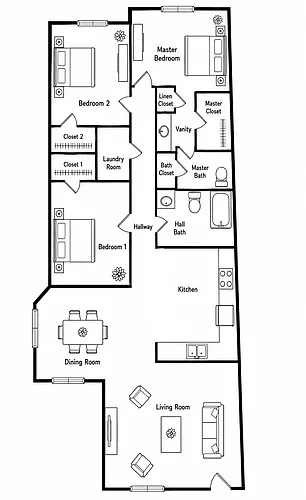 Floor plan 3 Bedroom 2 bath
