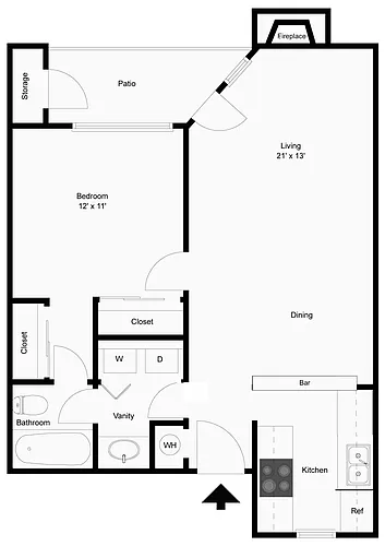 Floor plan A2UPG - Premium Renovated One-Bedroom