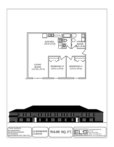 Floor plan Two Bedroom One Bath Apartment