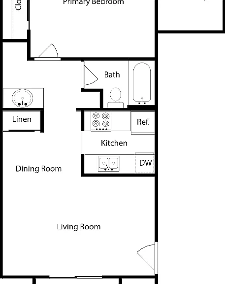One-Bedroom, One-Bathroom (A) Floorplan Diagram