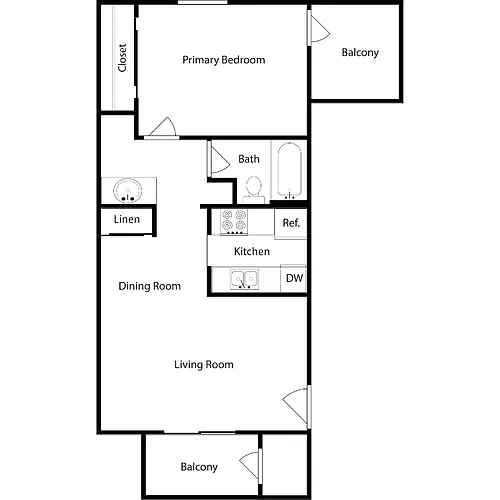 Floor plan One-Bed, One-Bath (A)