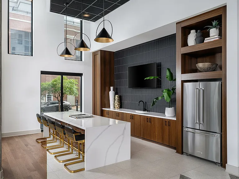 Open entertainment kitchen in two-story clubroom
