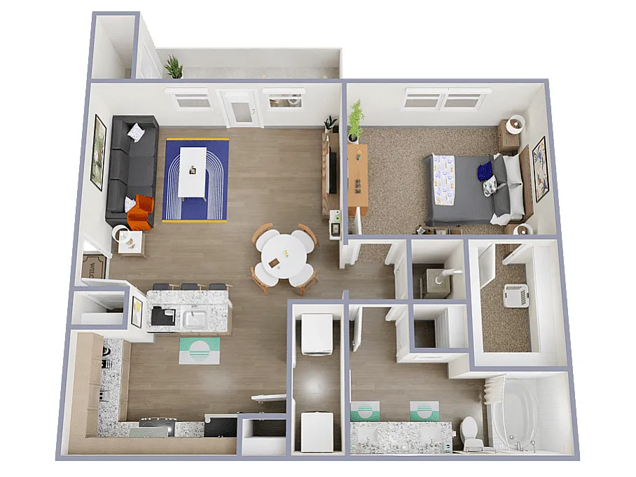 Floor plan 1 Bed, 1 Bath B (80% Income Restricted)