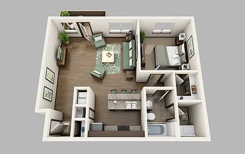 Floor plan 1 Bed - 1 Bath