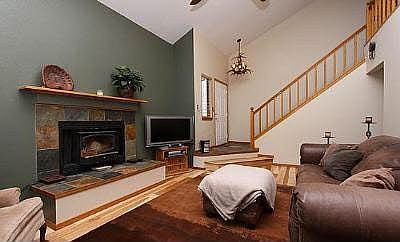 New slate fireplace and entry!  And still new solid hickory floors!