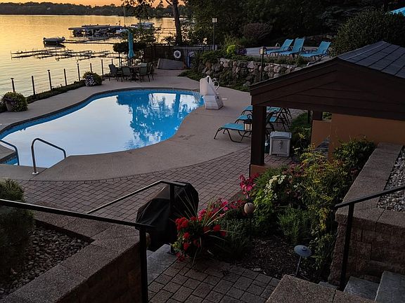 Pool from the top of the stairs.