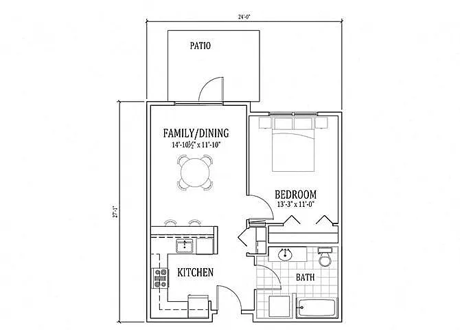 Floor plan 1 Bed, 1 Bath A1