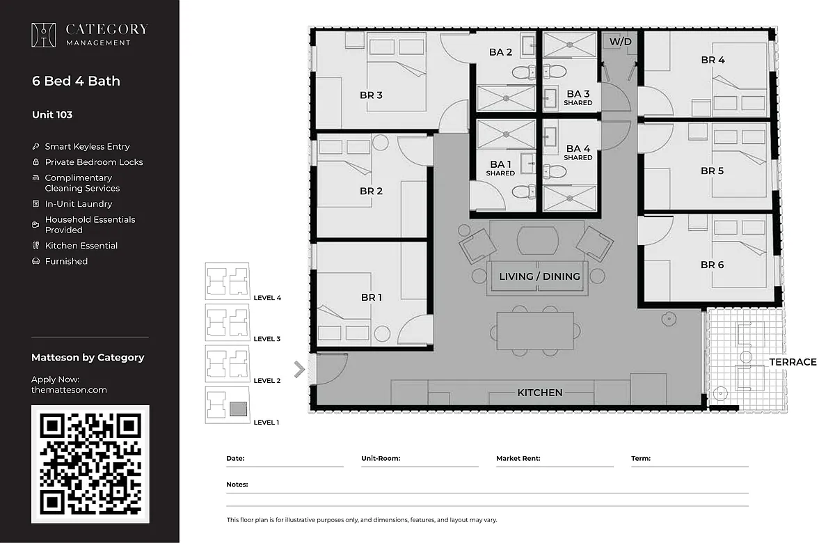 Floor plan Private Bedroom in Shared 6 Bed 4 Bath-C