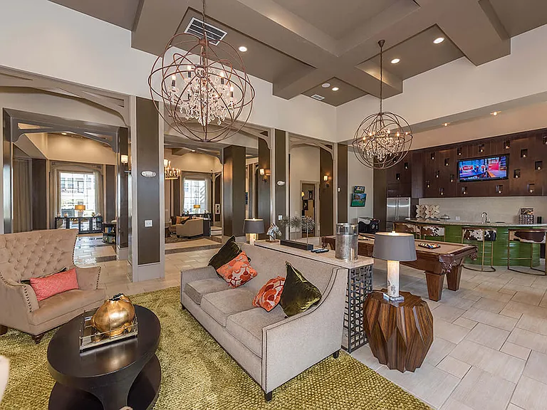 Resident Lounge with Kitchen, TV, & Billiards Table