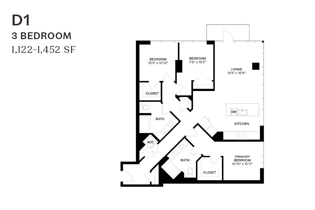 Floor plan Three Bedroom D1
