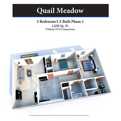 Floor plan Two Bed 1.5 Bath Phase I 1,030SqFt