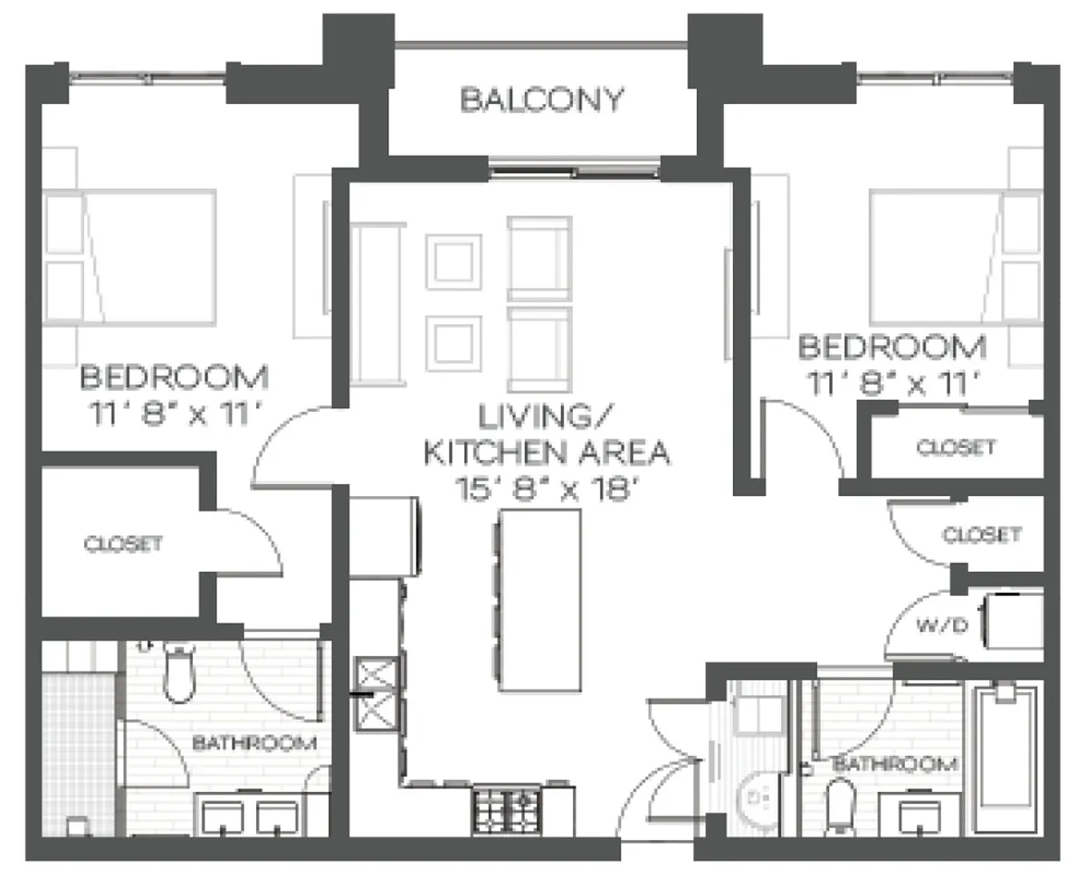 Floor plan 2 Bed/2 Bath-B1