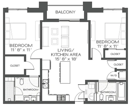 Floor plan 2 Bed/2 Bath-B1