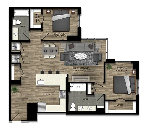Floor plan 2 Bed/2 Bath-22W