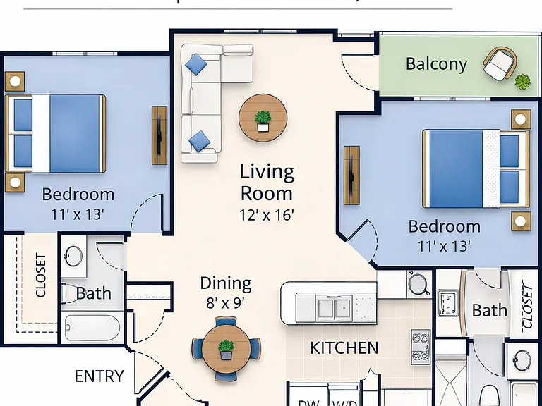 Caledon 2 BR 2 BA Floor Plan Caledon 2 BR 2 BA Floor Plan