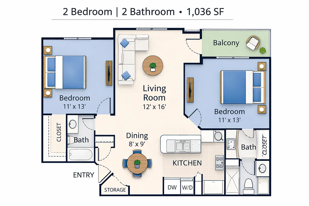 Floor plan 2 Bed 2 Bath - Silver