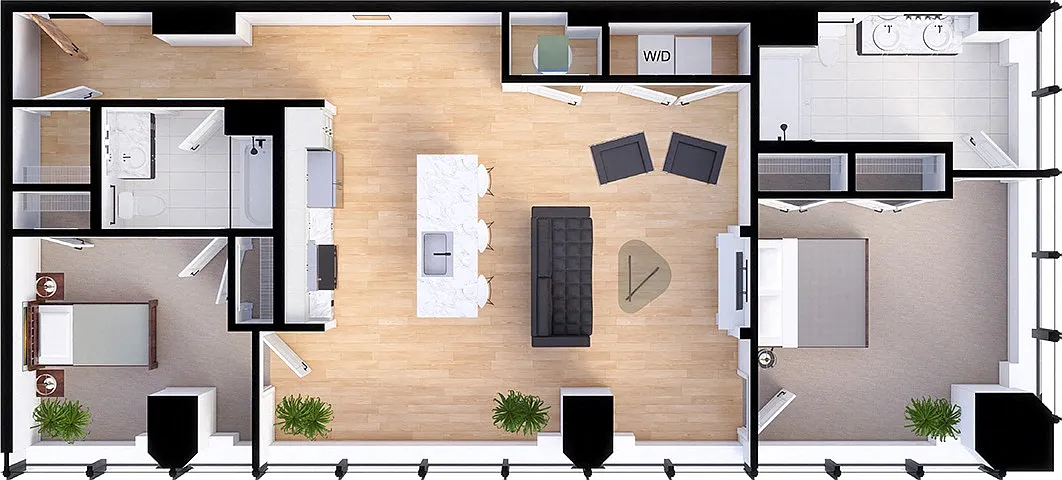 Floor plan Suite Style A2 - 2 Bedrooms 2 Baths