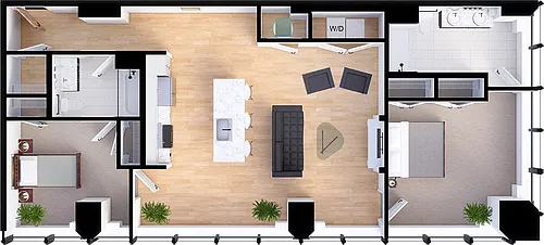 Floor plan Suite Style A2 - 2 Bedrooms 2 Baths