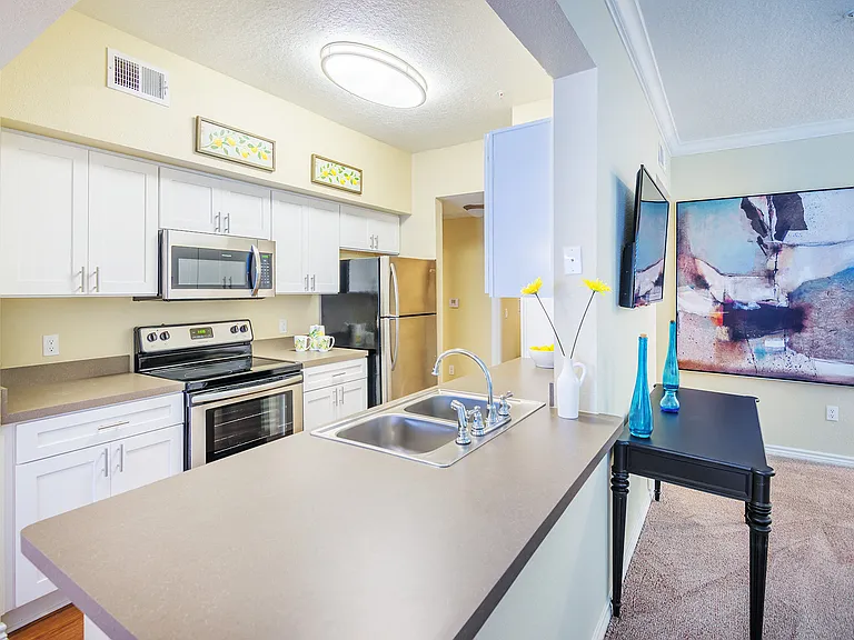 Upgraded kitchens with stainless steel appliances in select units