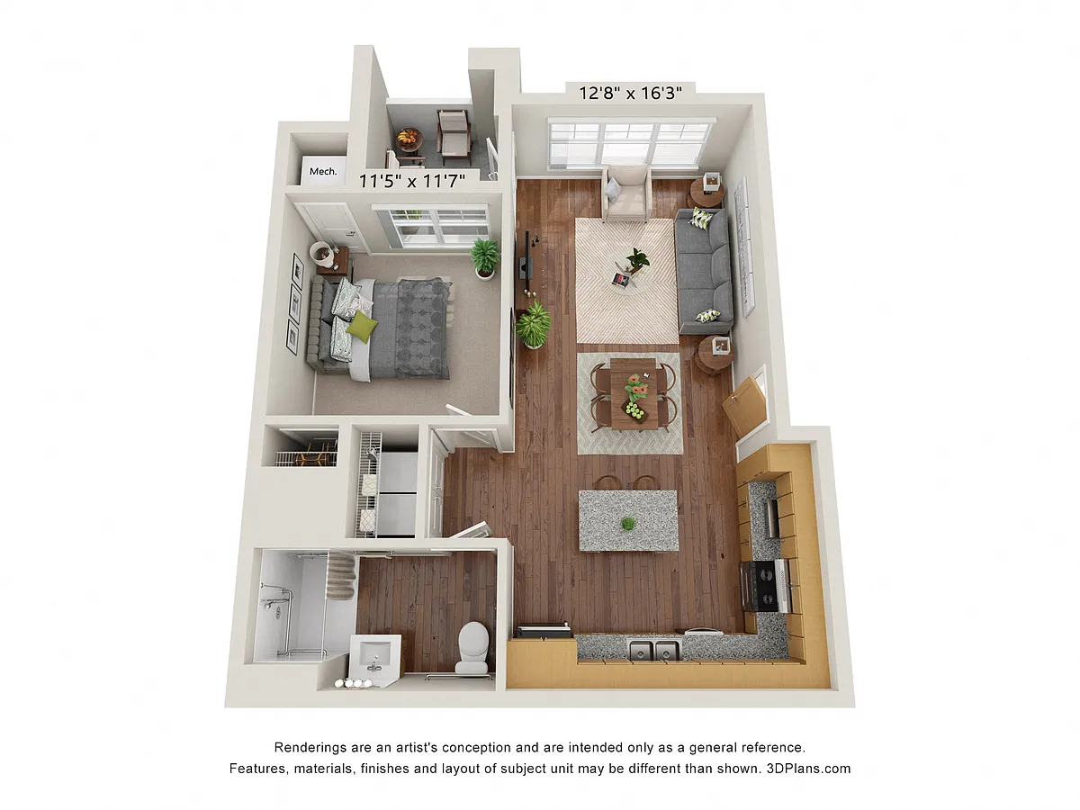 Floor plan One Bedroom AA (Wheelchair Accessible)