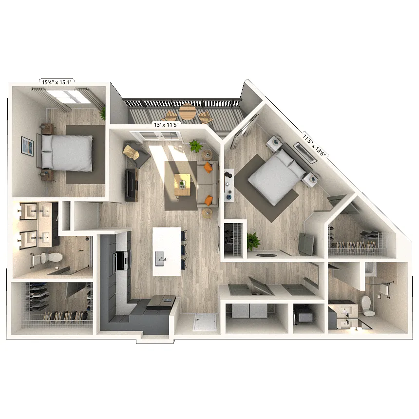 Floor plan B3 2x2 1146 SF-FP