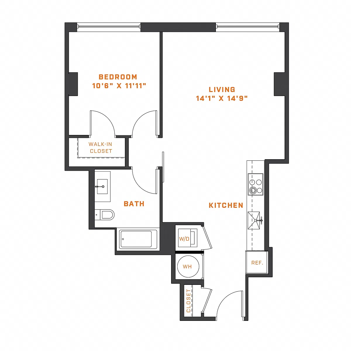 Floor plan 1 Bedroom - 1 Bath | A08