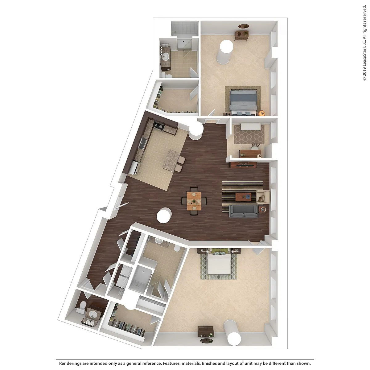 Floor plan Two Bed Two & Half Bath Den
