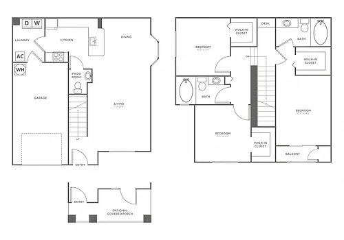 Floor plan Three Bedroom Two and a Half Bath (1379 SF)